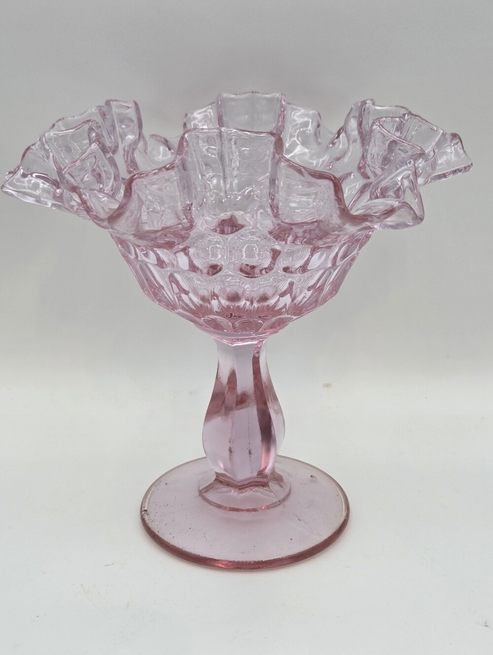 Vintage Fenton Rose Colonial Pink Thumbprint Compote Dish